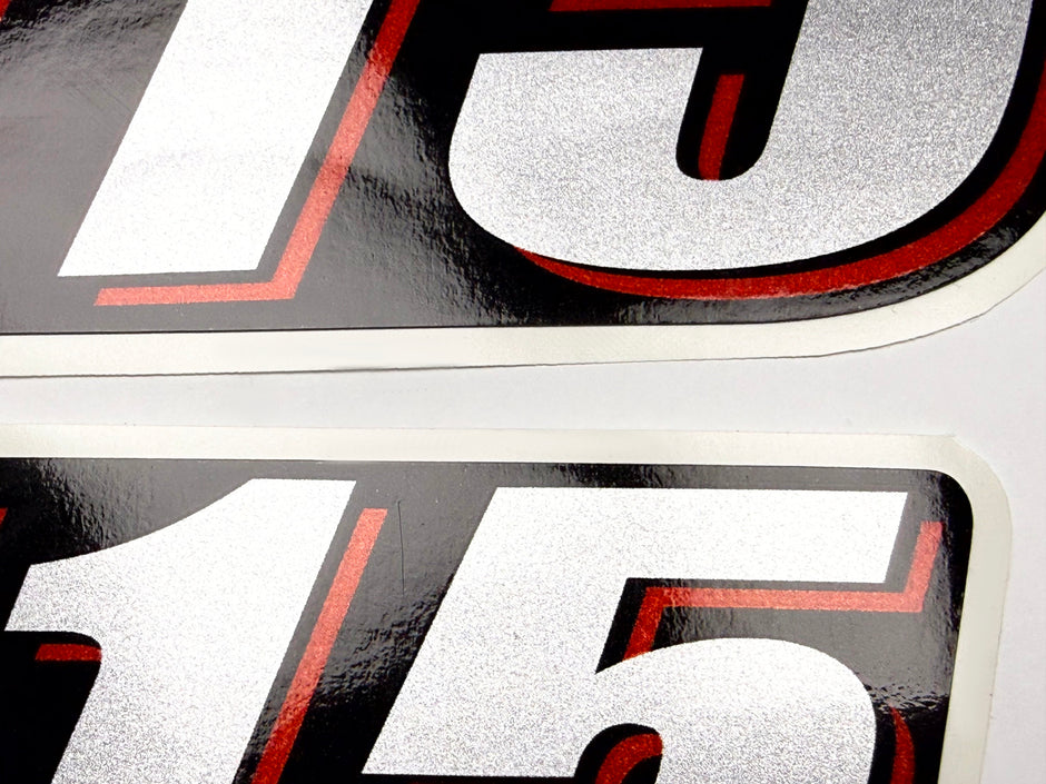Vinyl graphic red silver shimmer decal numder suitable for Suzuki 115 hp four stroke outboard engine. Vinyl sticker number for suzuki 115 hp four stroke Handmade