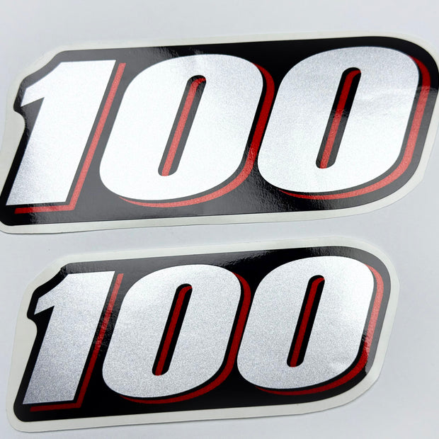 Vinyl graphic red silver shimmer decal numder suitable for Suzuki 100 hp four stroke outboard engine. Vinyl sticker number for suzuki 100 hp four stroke Handmade