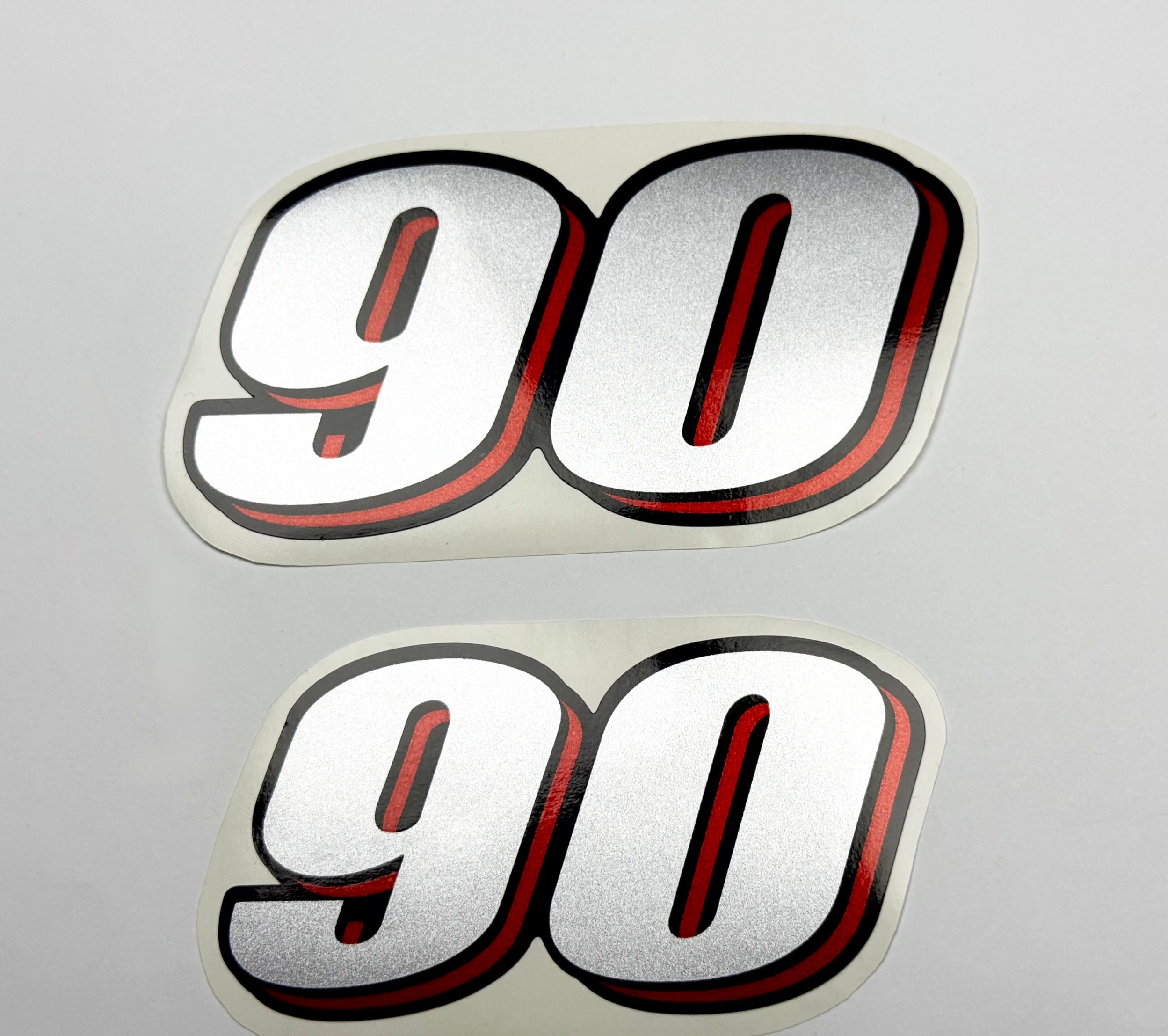 Vinyl graphic red silver shimmer decal numder suitable for Suzuki 90 hp four stroke outboard engine. Vinyl sticker number for suzuki 90 hp four stroke Handmade