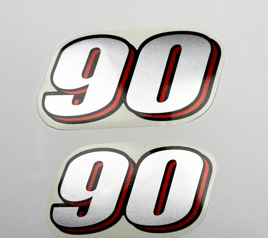 Vinyl graphic red silver shimmer decal numder suitable for Suzuki 90 hp four stroke outboard engine. Vinyl sticker number for suzuki 90 hp four stroke Handmade