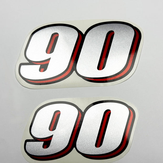 Vinyl graphic red silver shimmer decal numder suitable for Suzuki 90 hp four stroke outboard engine. Vinyl sticker number for suzuki 90 hp four stroke Handmade