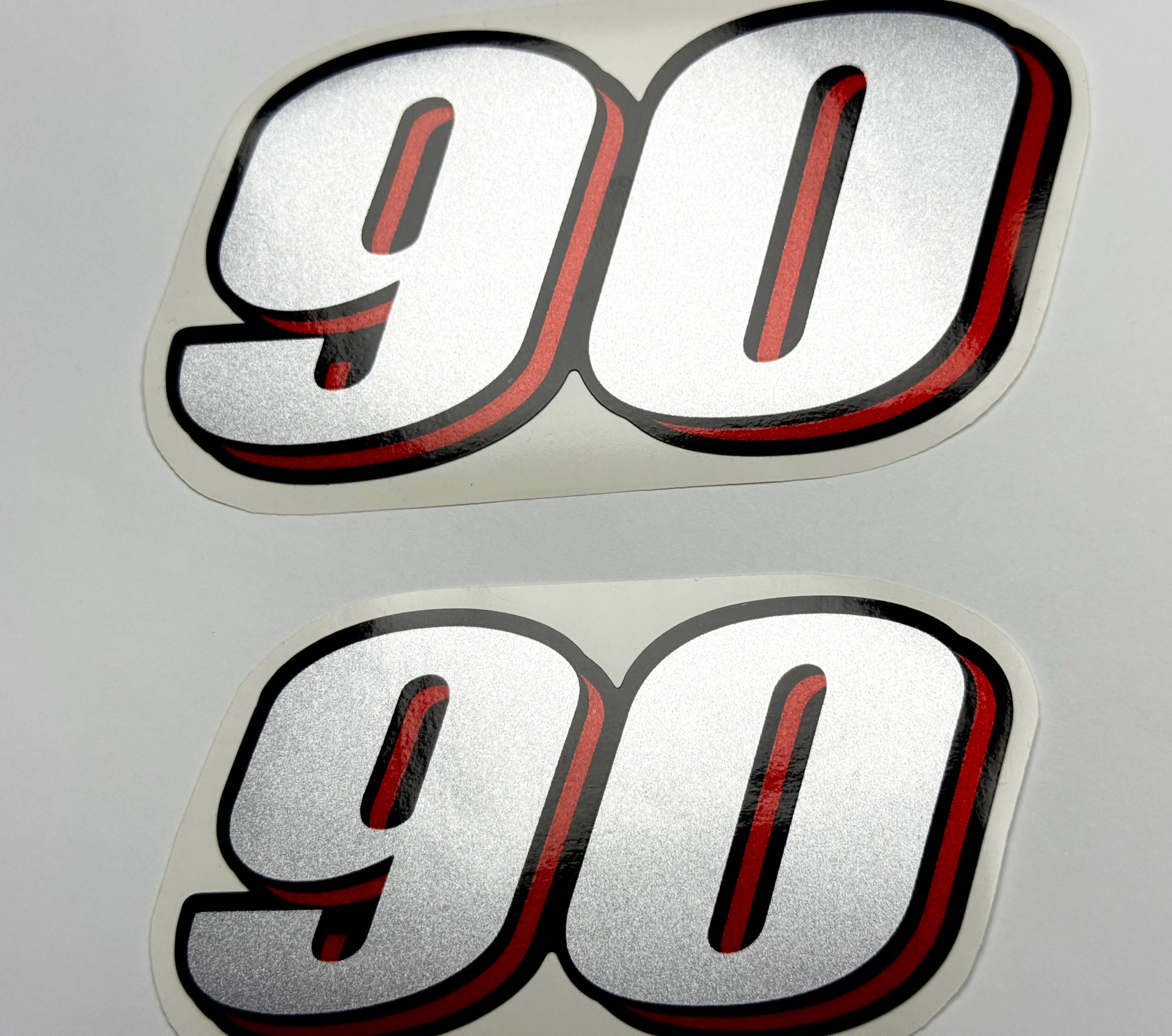 Vinyl graphic red silver shimmer decal numder suitable for Suzuki 90 hp four stroke outboard engine. Vinyl sticker number for suzuki 90 hp four stroke Handmade