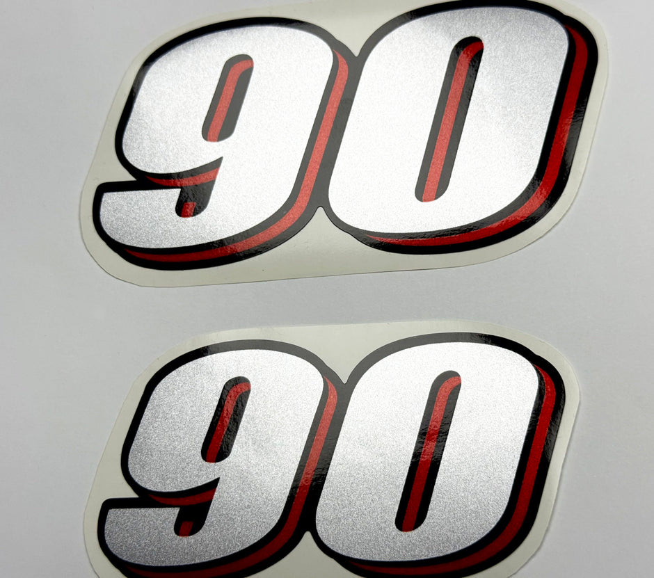 Vinyl graphic red silver shimmer decal numder suitable for Suzuki 90 hp four stroke outboard engine. Vinyl sticker number for suzuki 90 hp four stroke Handmade