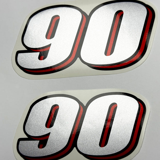 Vinyl graphic red silver shimmer decal numder suitable for Suzuki 90 hp four stroke outboard engine. Vinyl sticker number for suzuki 90 hp four stroke Handmade