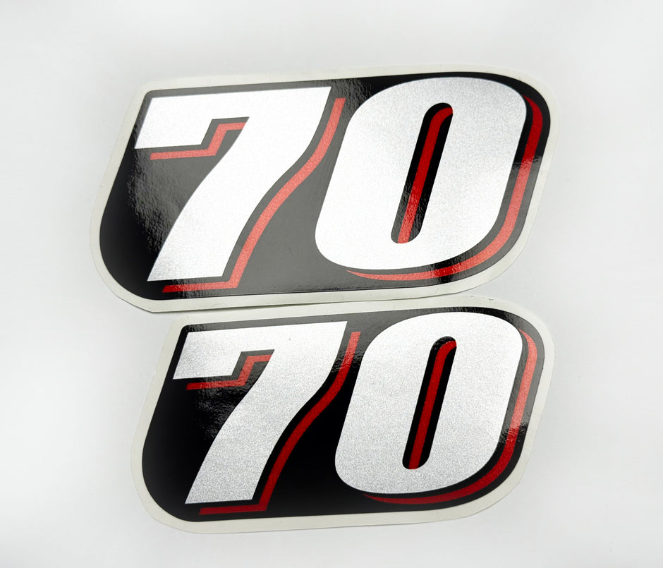 Vinyl graphic red silver shimmer decal numder suitable for Suzuki 70 hp four stroke outboard engine. Vinyl sticker number for suzuki 70 hp four stroke Handmade