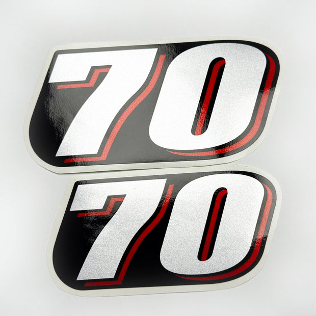 Vinyl graphic red silver shimmer decal numder suitable for Suzuki 70 hp four stroke outboard engine. Vinyl sticker number for suzuki 70 hp four stroke Handmade