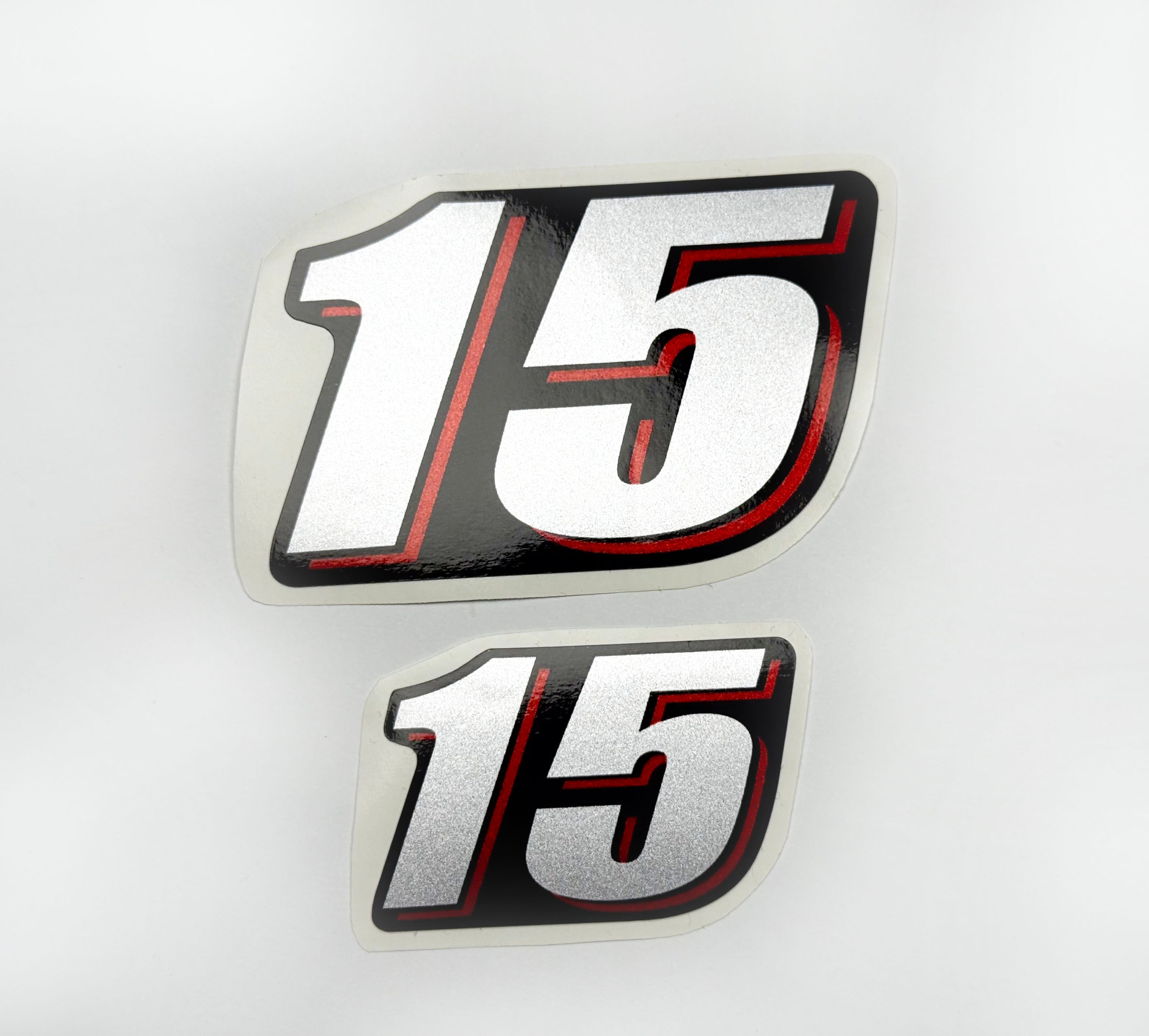Vinyl graphic red silver shimmer decal numder suitable for Suzuki 15 hp four stroke outboard engine. Vinyl sticker number for suzuki 15 hp four stroke Handmade