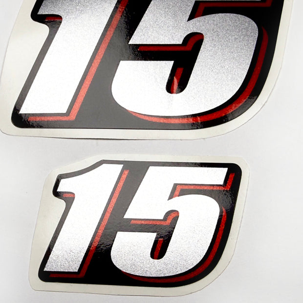 Vinyl graphic red silver shimmer decal numder suitable for Suzuki 15 hp four stroke outboard engine. Vinyl sticker number for suzuki 15 hp four stroke Handmade