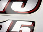 Vinyl graphic red silver shimmer decal numder suitable for Suzuki 15 hp four stroke outboard engine. Vinyl sticker number for suzuki 15 hp four stroke Handmade