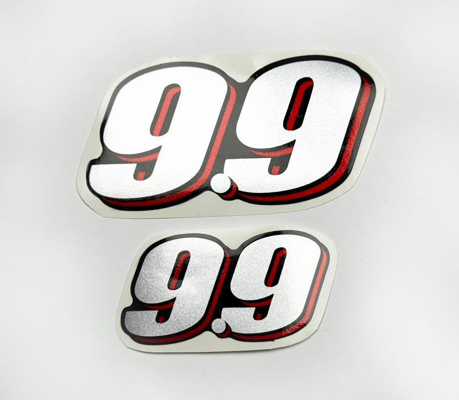 Vinyl graphic red silver shimmer decal numder suitable for Suzuki 9.9 hp four stroke outboard engine. Vinyl sticker number for suzuki 9.9 hp four stroke Handmade