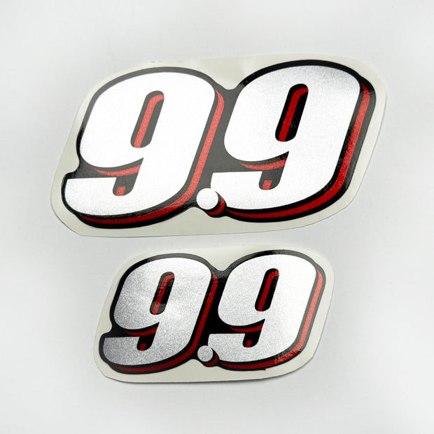 Vinyl graphic red silver shimmer decal numder suitable for Suzuki 9.9 hp four stroke outboard engine. Vinyl sticker number for suzuki 9.9 hp four stroke Handmade