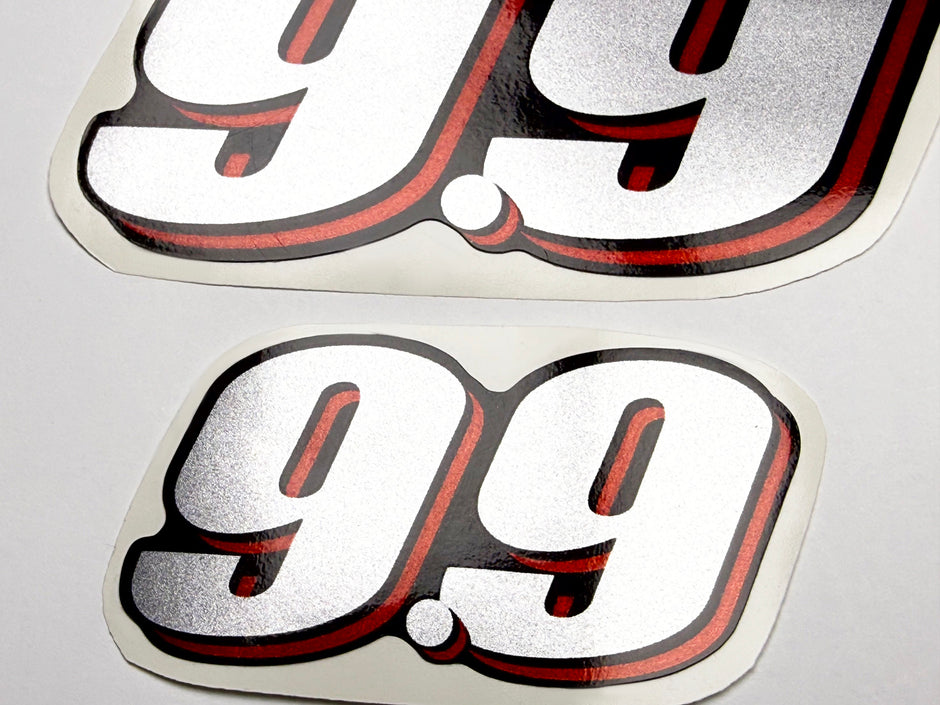 Vinyl graphic red silver shimmer decal numder suitable for Suzuki 9.9 hp four stroke outboard engine. Vinyl sticker number for suzuki 9.9 hp four stroke Handmade