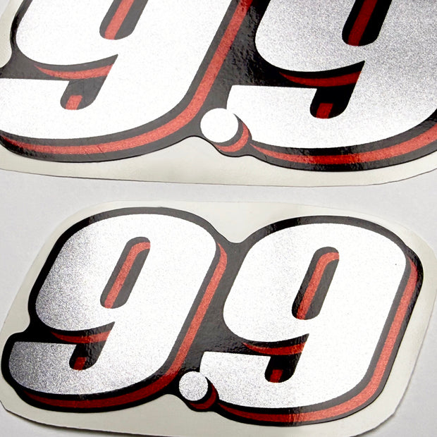 Vinyl graphic red silver shimmer decal numder suitable for Suzuki 9.9 hp four stroke outboard engine. Vinyl sticker number for suzuki 9.9 hp four stroke Handmade