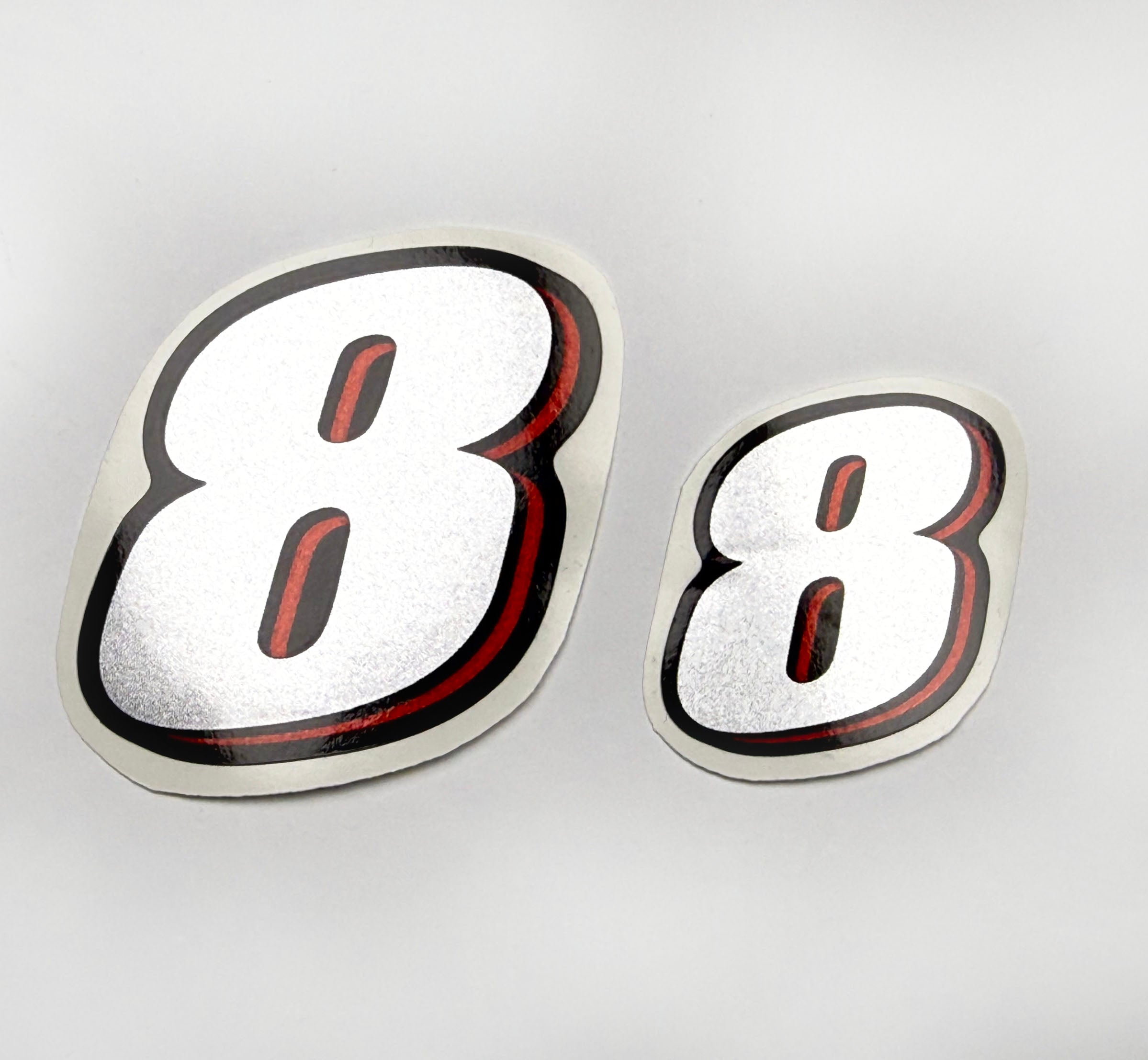 Vinyl graphic red silver shimmer decal numder suitable for Suzuki 8 hp four stroke outboard engine. Vinyl sticker number for suzuki 8 hp four stroke Handmade