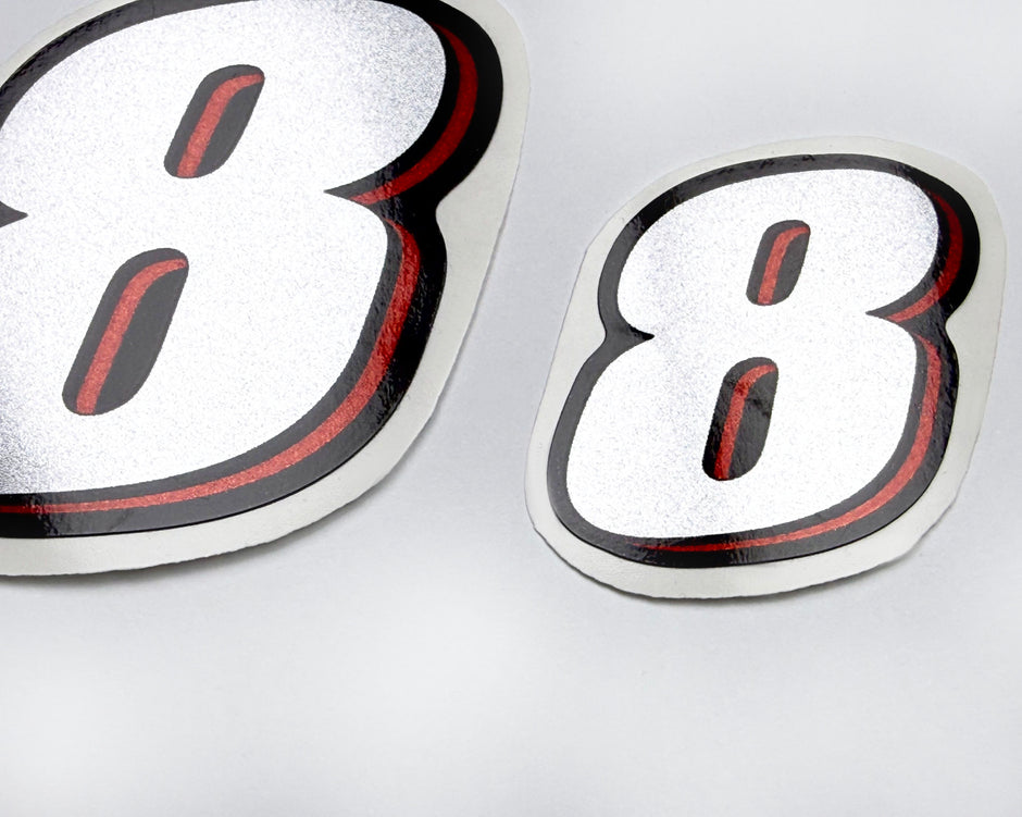 Vinyl graphic red silver shimmer decal numder suitable for Suzuki 8 hp four stroke outboard engine. Vinyl sticker number for suzuki 8 hp four stroke Handmade