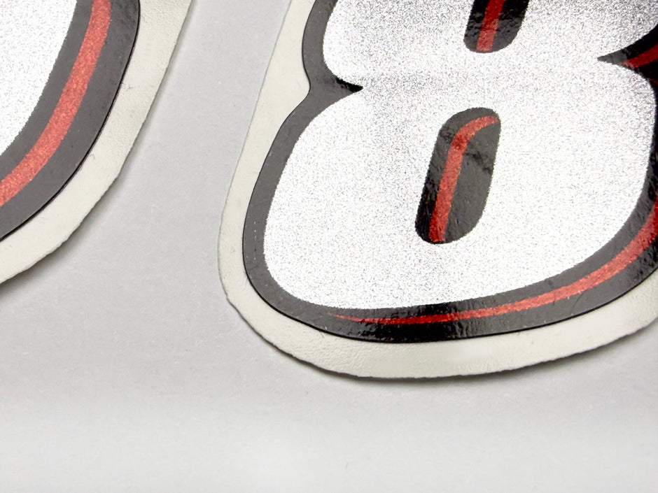 Vinyl graphic red silver shimmer decal numder suitable for Suzuki 8 hp four stroke outboard engine. Vinyl sticker number for suzuki 8 hp four stroke Handmade
