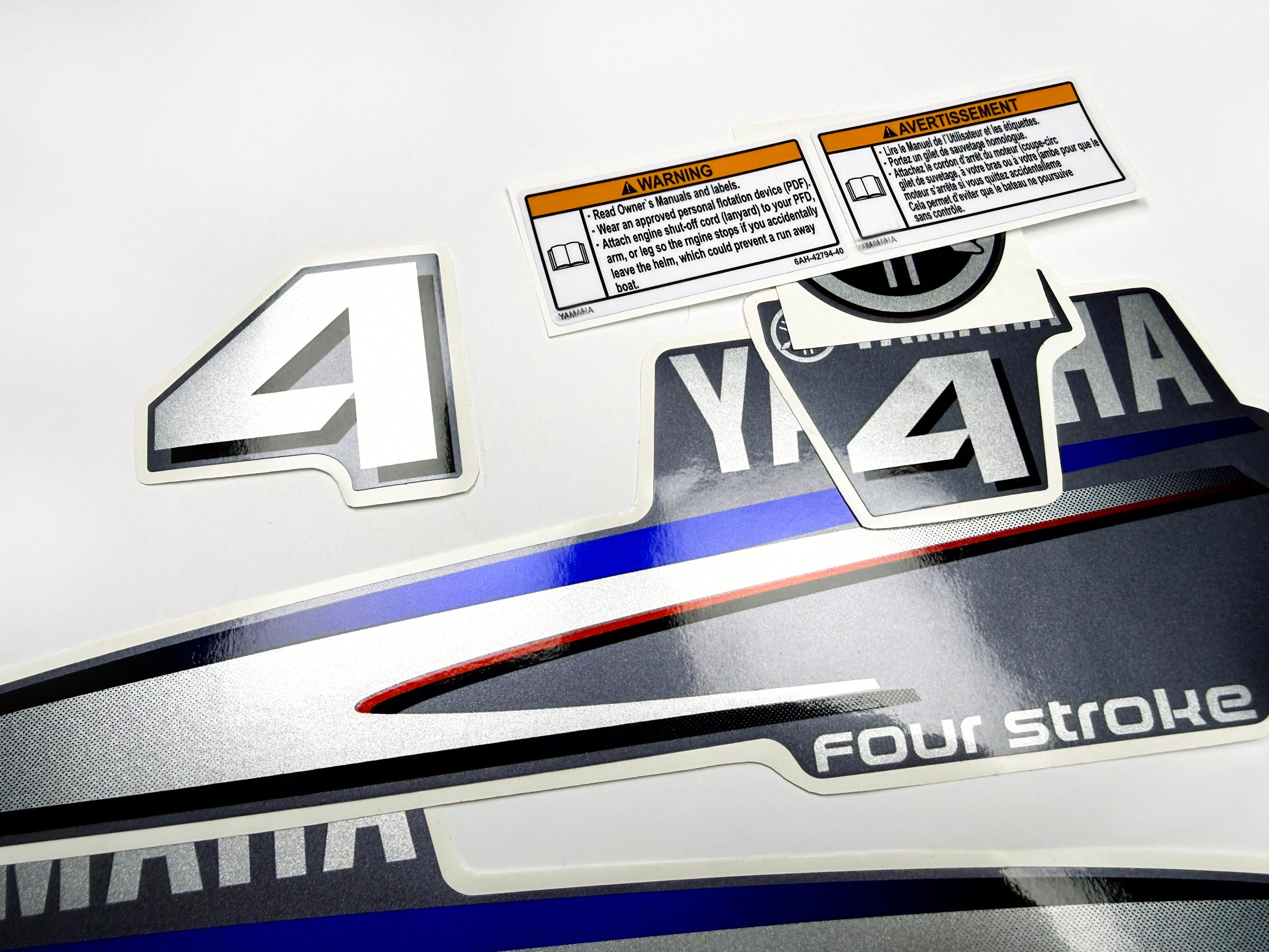 Vinyl graphic metalized silver shimmer decals set suitable for Yamaha 4 hp four stroke outboard engine. Vinyl stickers kit for yamaha 4 hp four stroke Handmade