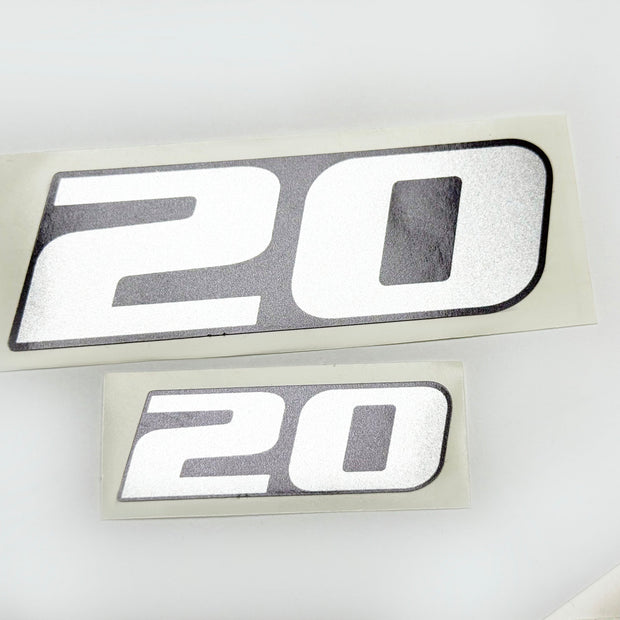 Vinyl graphic metalized silver shimmer decal number for Yamaha 20 hp four stroke outboard engine. Vinyl sticke numbers kit for yamaha 20 hp four stroke Handmade