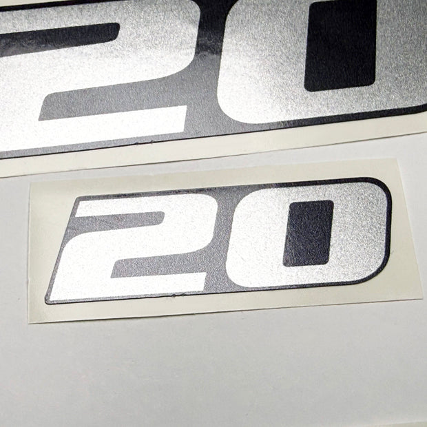 Vinyl graphic metalized silver shimmer decal number for Yamaha 20 hp four stroke outboard engine. Vinyl sticke numbers kit for yamaha 20 hp four stroke Handmade