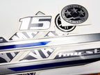 Vinyl graphic decals metalized silver shimmer set suitable for Yamaha 15 hp four stroke outboard engine. Vinyl stickers kit for Yamaha 15 hp four stroke Handmade