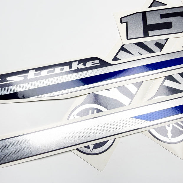 Vinyl graphic decals metalized silver shimmer set suitable for Yamaha 15 hp four stroke outboard engine. Vinyl stickers kit for Yamaha 15 hp four stroke Handmade