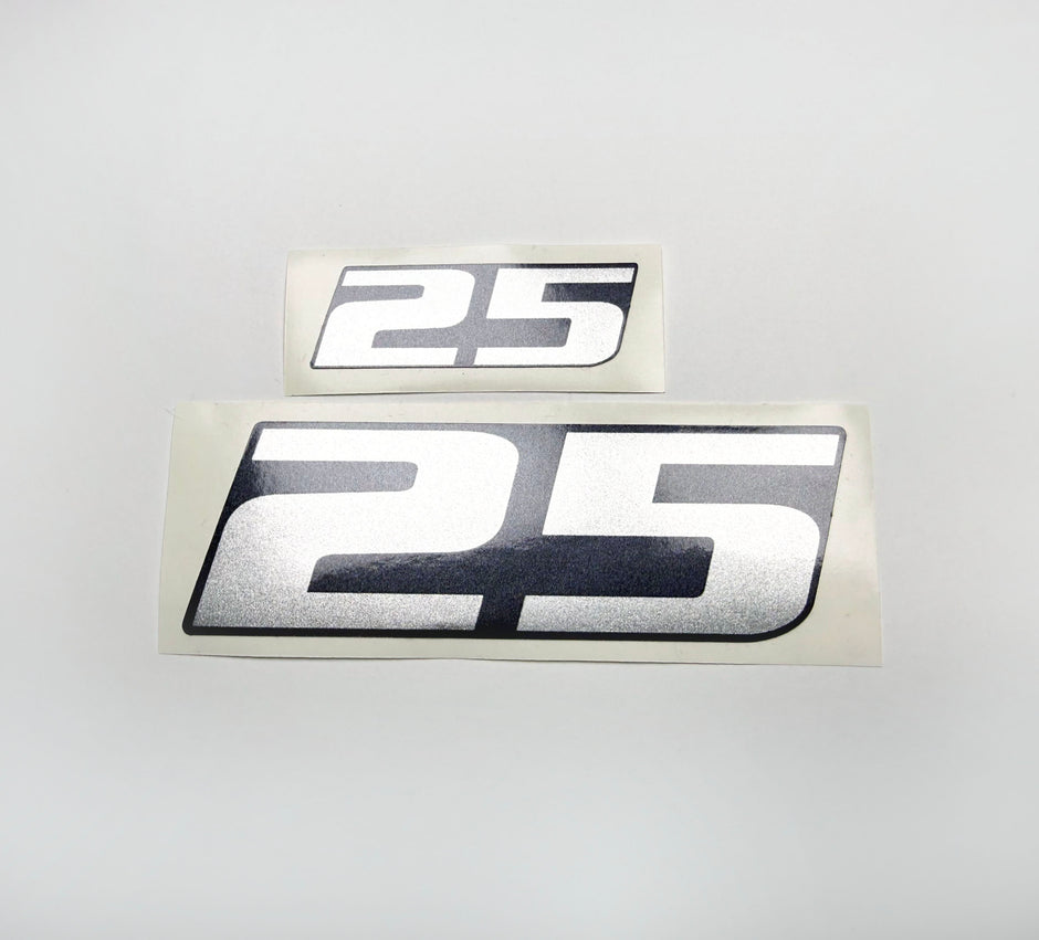 Vinyl graphic metalized silver shimmer decal number for Yamaha 25 hp four stroke outboard engine. Vinyl sticke numbers kit for yamaha 25 hp four stroke Handmade