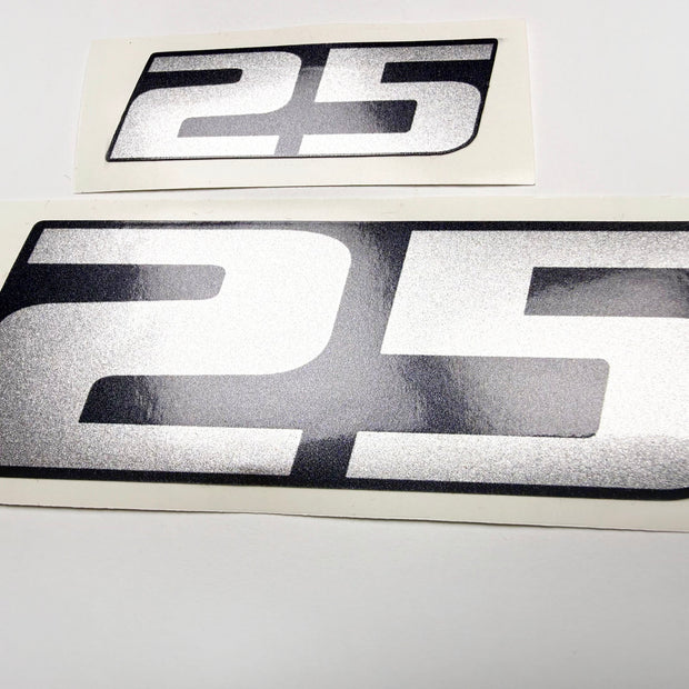 Vinyl graphic metalized silver shimmer decal number for Yamaha 25 hp four stroke outboard engine. Vinyl sticke numbers kit for yamaha 25 hp four stroke Handmade