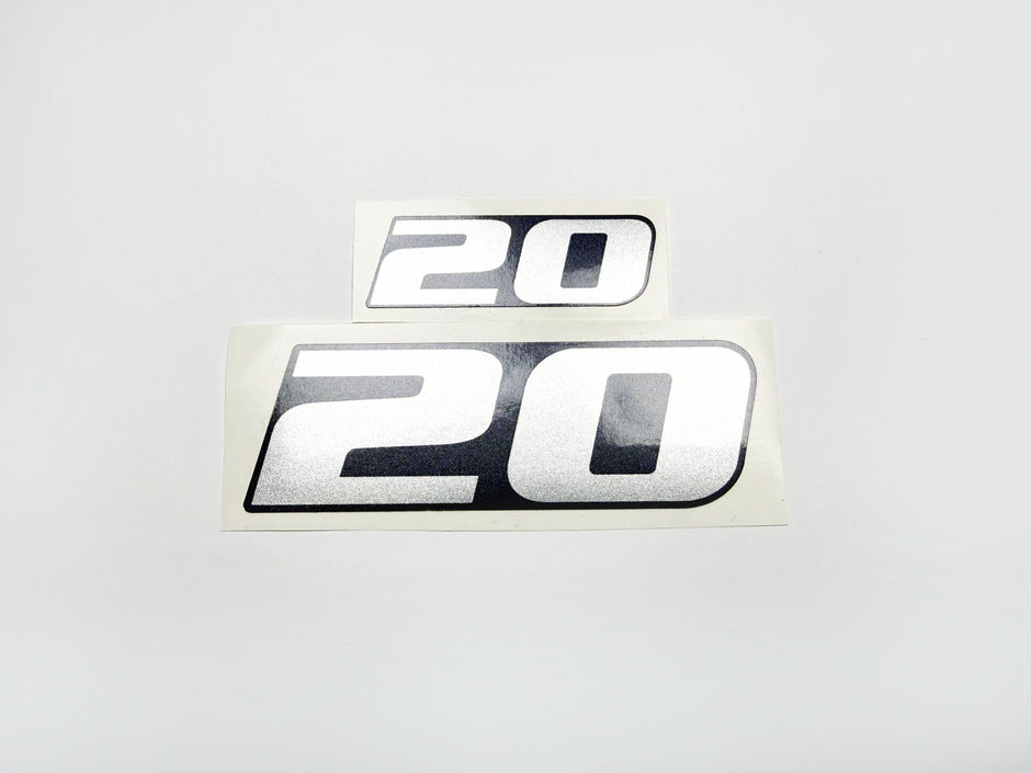Vinyl graphic metalized silver shimmer decal number for Yamaha 20 hp four stroke outboard engine. Vinyl sticke numbers kit for yamaha 20 hp four stroke Handmade
