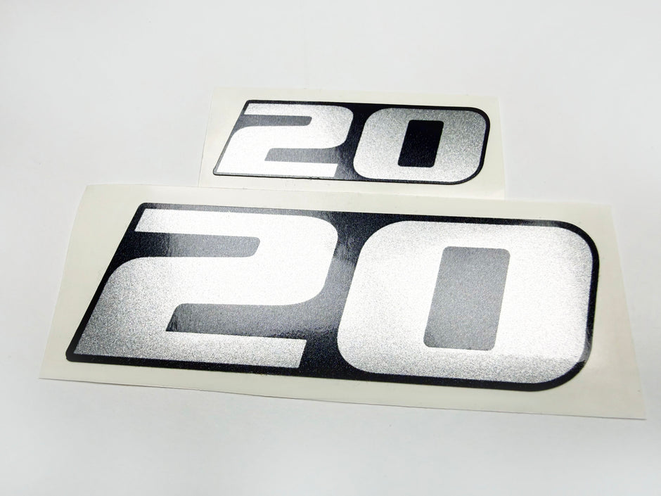 Vinyl graphic metalized silver shimmer decal number for Yamaha 20 hp four stroke outboard engine. Vinyl sticke numbers kit for yamaha 20 hp four stroke Handmade