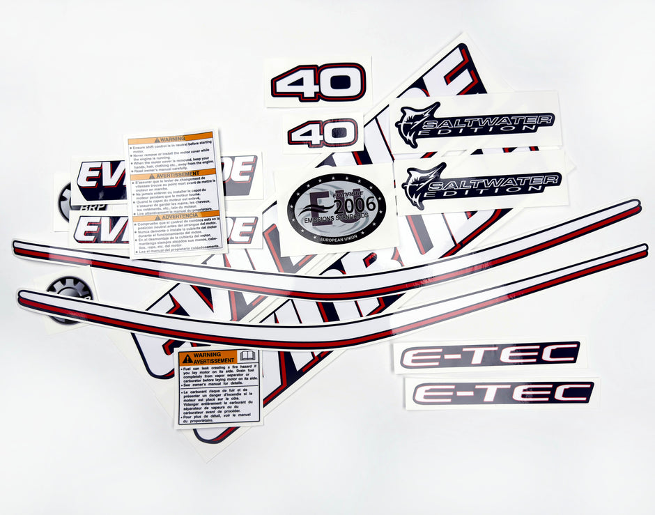 Vinyl graphic decals set suitable for Evinrude 40 hp two stroke outboard engine for blue cover cowling . Vinyl stickers kit for Ewinrude 40 hp two stroke Handmade