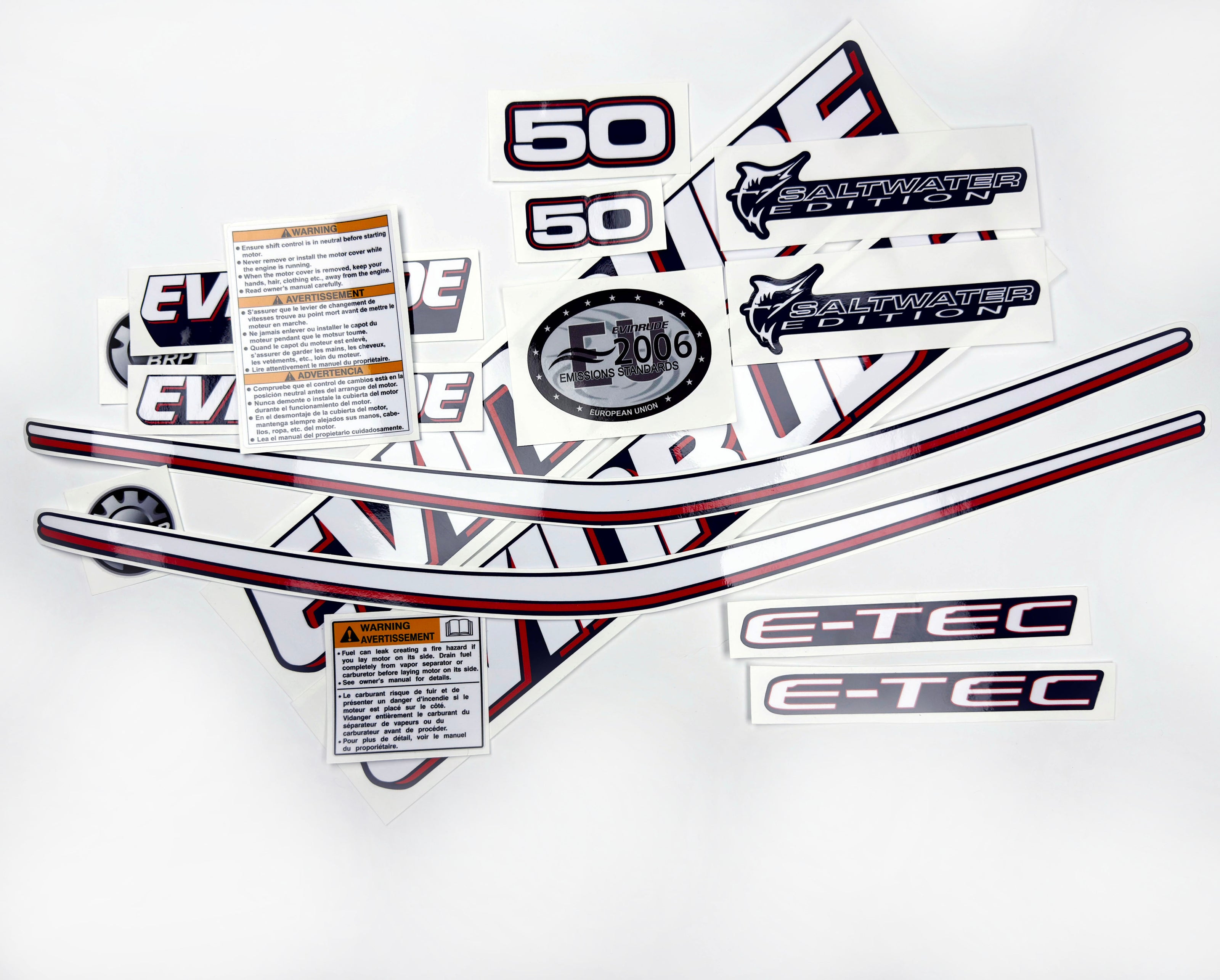 Vinyl graphic decals set suitable for Evinrude 50 hp two stroke outboard engine for blue cover cowling . Vinyl stickers kit for Ewinrude 50 hp two stroke Handmade