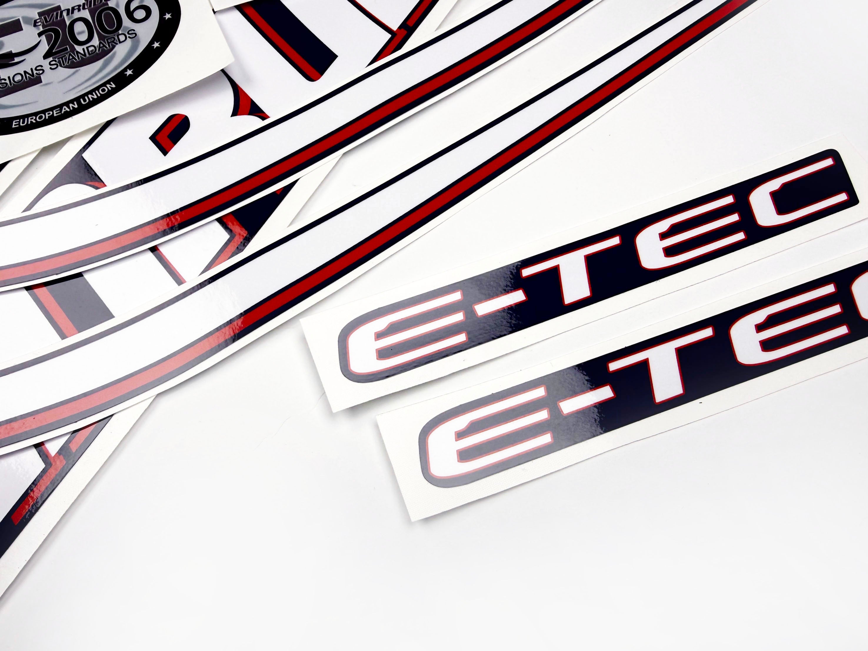 Vinyl graphic decals set suitable for Evinrude 50 hp two stroke outboard engine for blue cover cowling . Vinyl stickers kit for Ewinrude 50 hp two stroke Handmade
