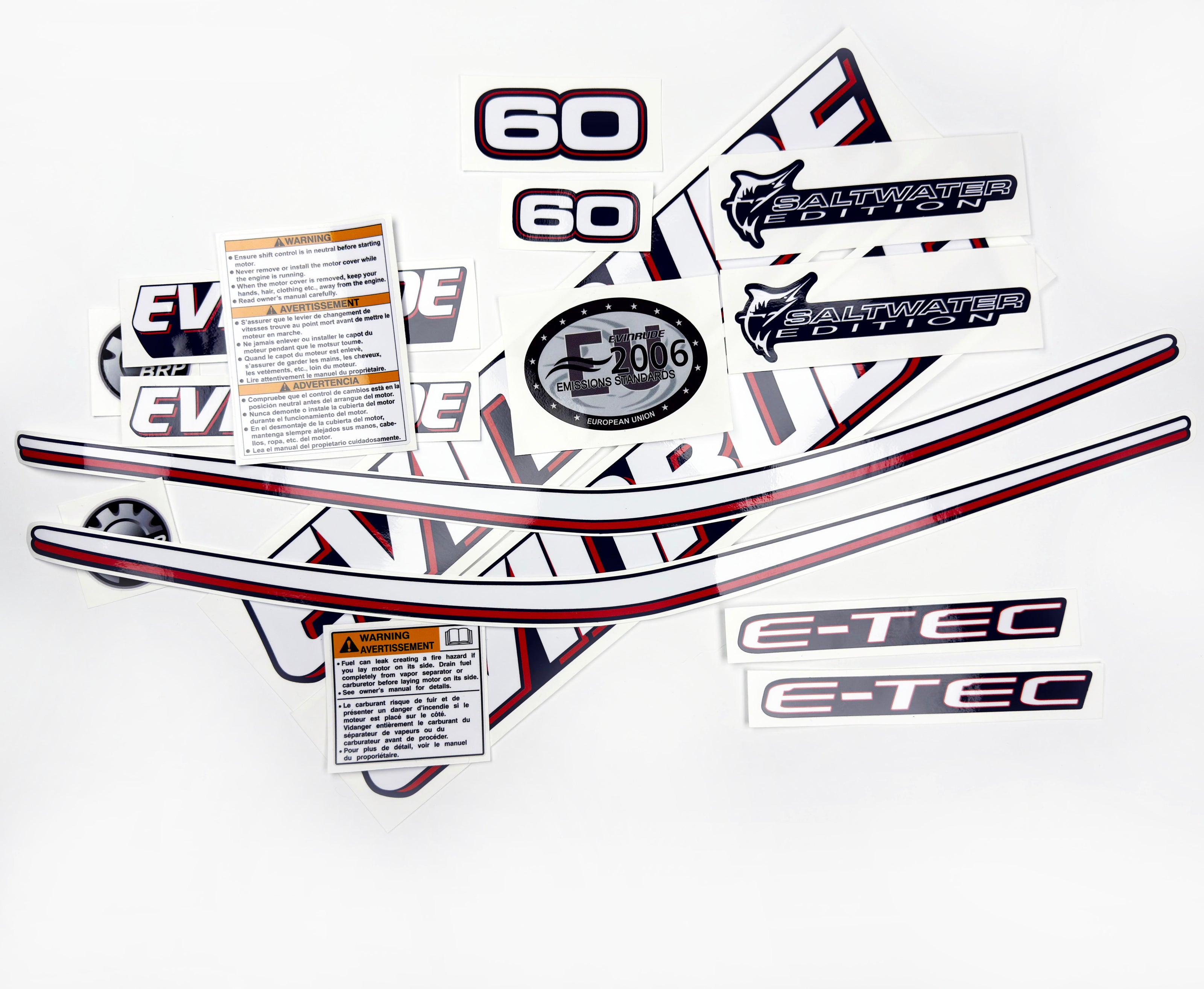 Vinyl graphic decals set suitable for Evinrude 60 hp two stroke outboard engine for blue cover cowling . Vinyl stickers kit for Ewinrude 60 hp two stroke Handmade