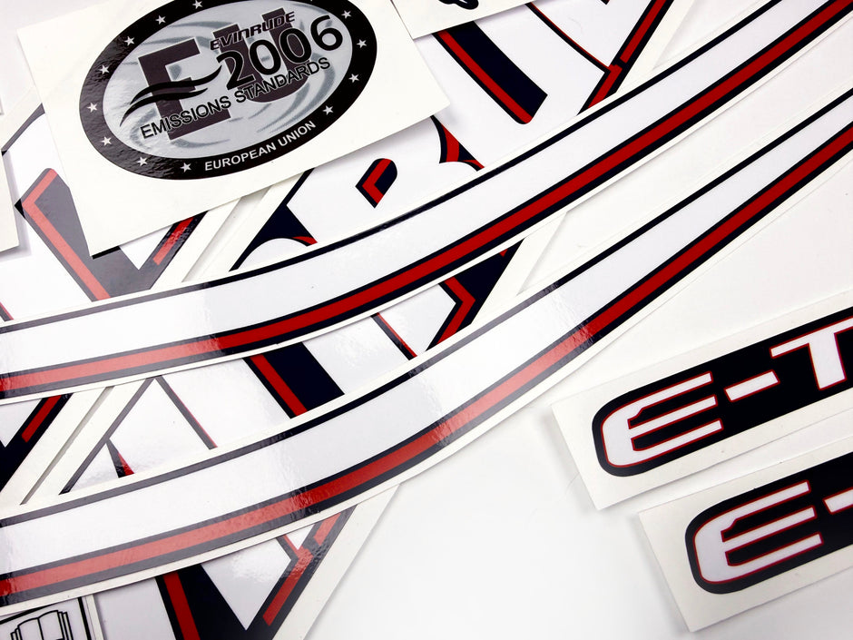 Vinyl graphic decals set suitable for Evinrude 60 hp two stroke outboard engine for blue cover cowling . Vinyl stickers kit for Ewinrude 60 hp two stroke Handmade