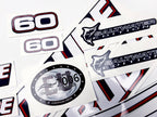 Vinyl graphic decals set suitable for Evinrude 60 hp two stroke outboard engine for blue cover cowling . Vinyl stickers kit for Ewinrude 60 hp two stroke Handmade