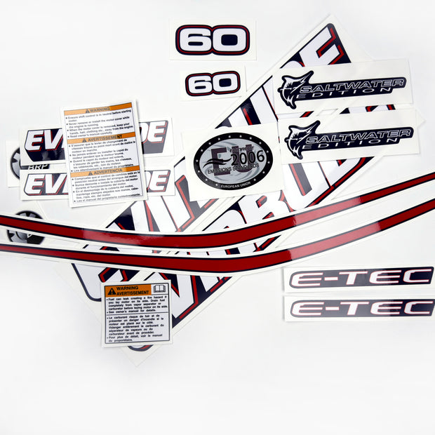 Vinyl graphic decals set suitable for Evinrude 60 hp two stroke outboard engine for blue cover cowling . Vinyl stickers kit for Ewinrude 60 hp two stroke Handmade