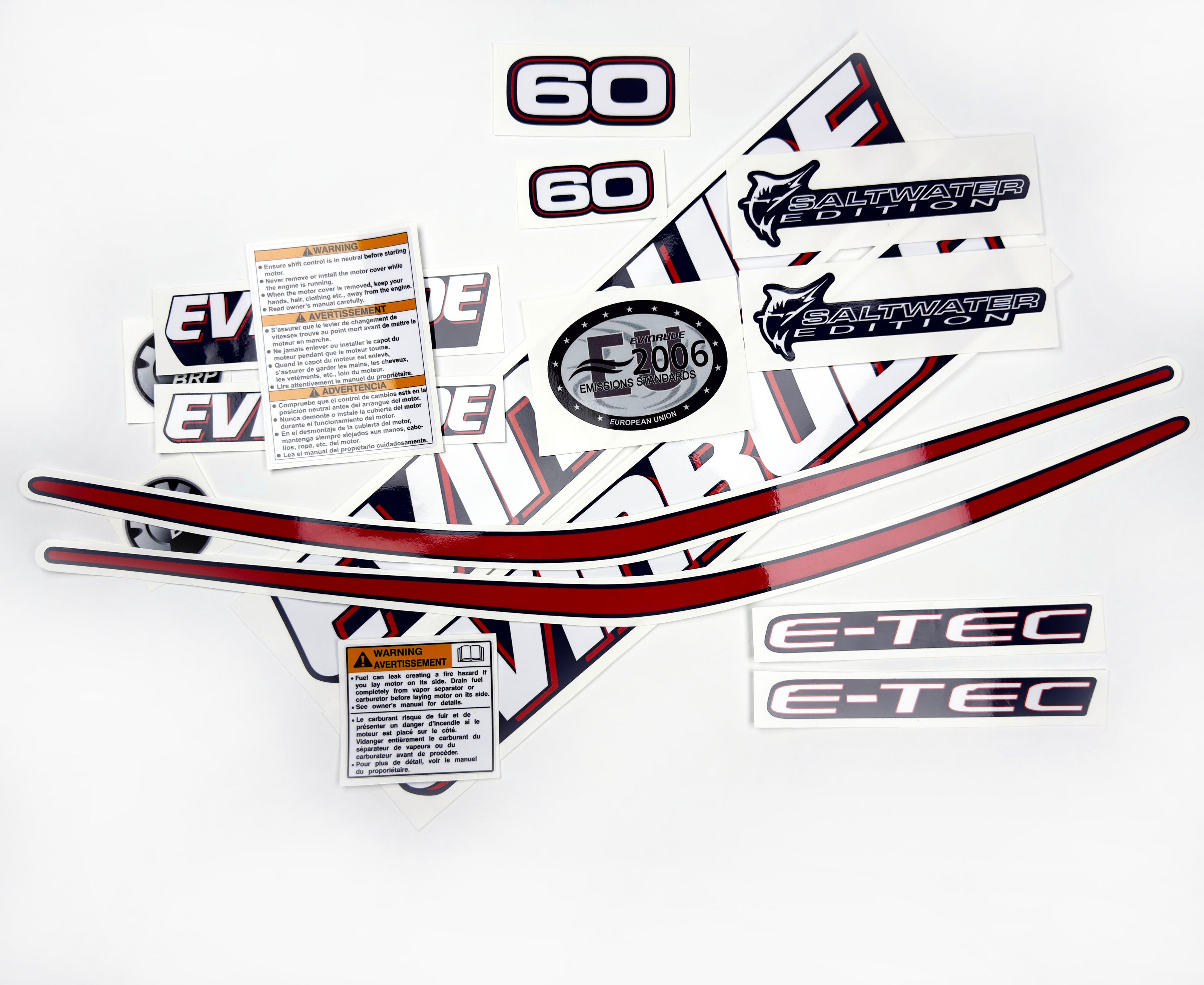 Vinyl graphic decals set suitable for Evinrude 60 hp two stroke outboard engine for blue cover cowling . Vinyl stickers kit for Ewinrude 60 hp two stroke Handmade