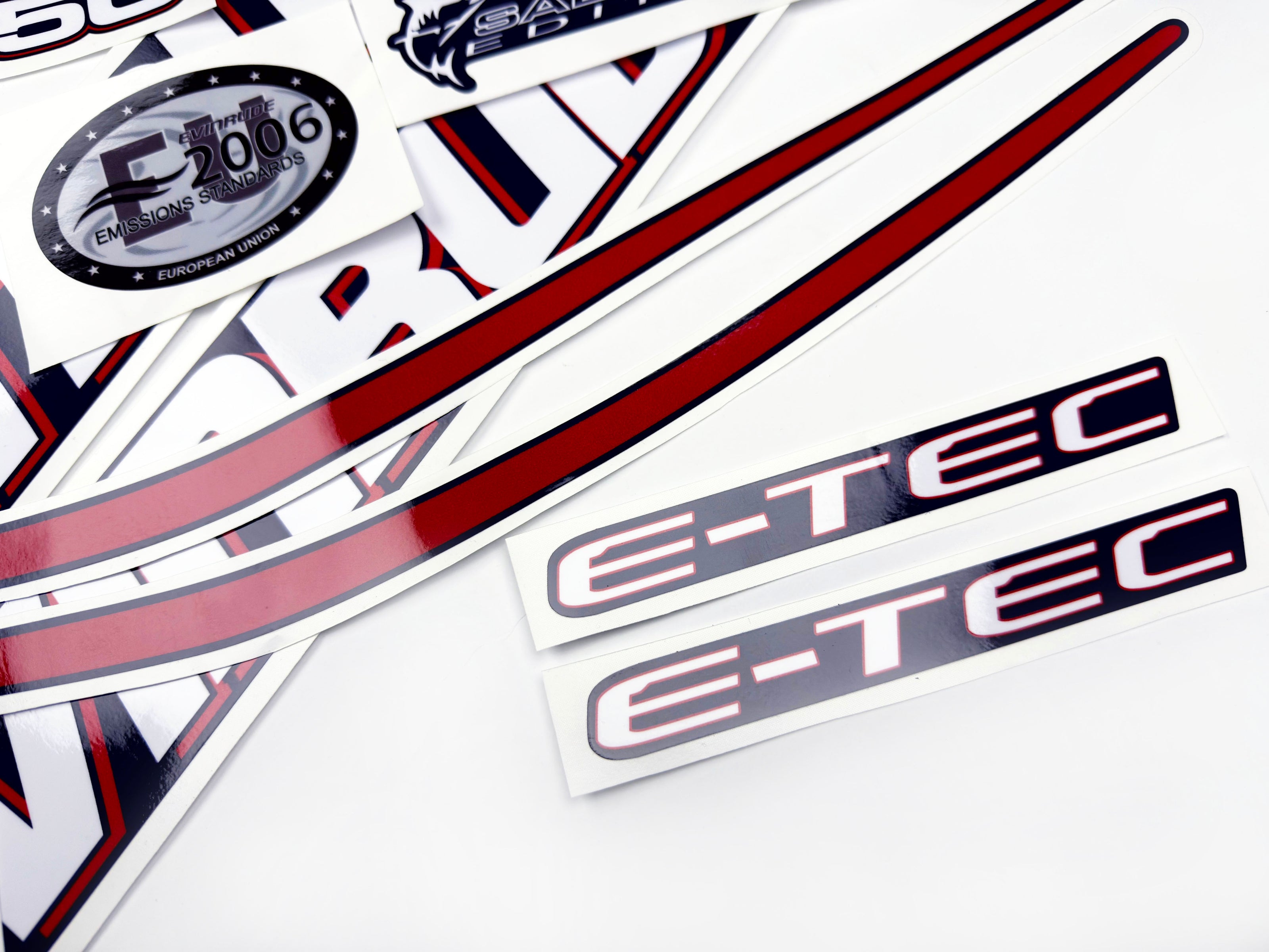 Vinyl graphic decals set suitable for Evinrude 50 hp two stroke outboard engine for blue cover cowling . Vinyl stickers kit for Ewinrude 50 hp two stroke Handmade