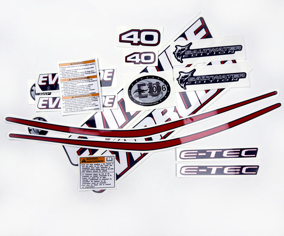 Vinyl graphic decals set suitable for Evinrude 40 hp two stroke outboard engine for blue cover cowling . Vinyl stickers kit for Ewinrude 40 hp two stroke Handmade