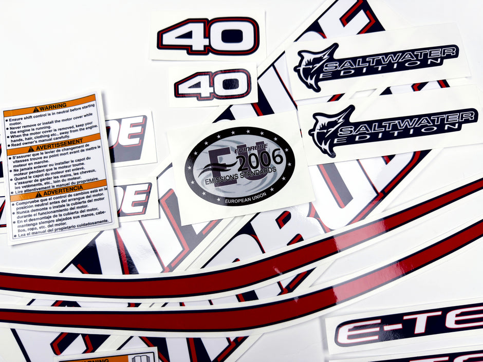 Vinyl graphic decals set suitable for Evinrude 40 hp two stroke outboard engine for blue cover cowling . Vinyl stickers kit for Ewinrude 40 hp two stroke Handmade