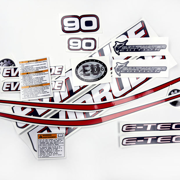 Vinyl graphic decals set suitable for Evinrude 90 hp two stroke outboard engine for blue cover cowling . Vinyl stickers kit for Ewinrude 90 hp two stroke Handmade