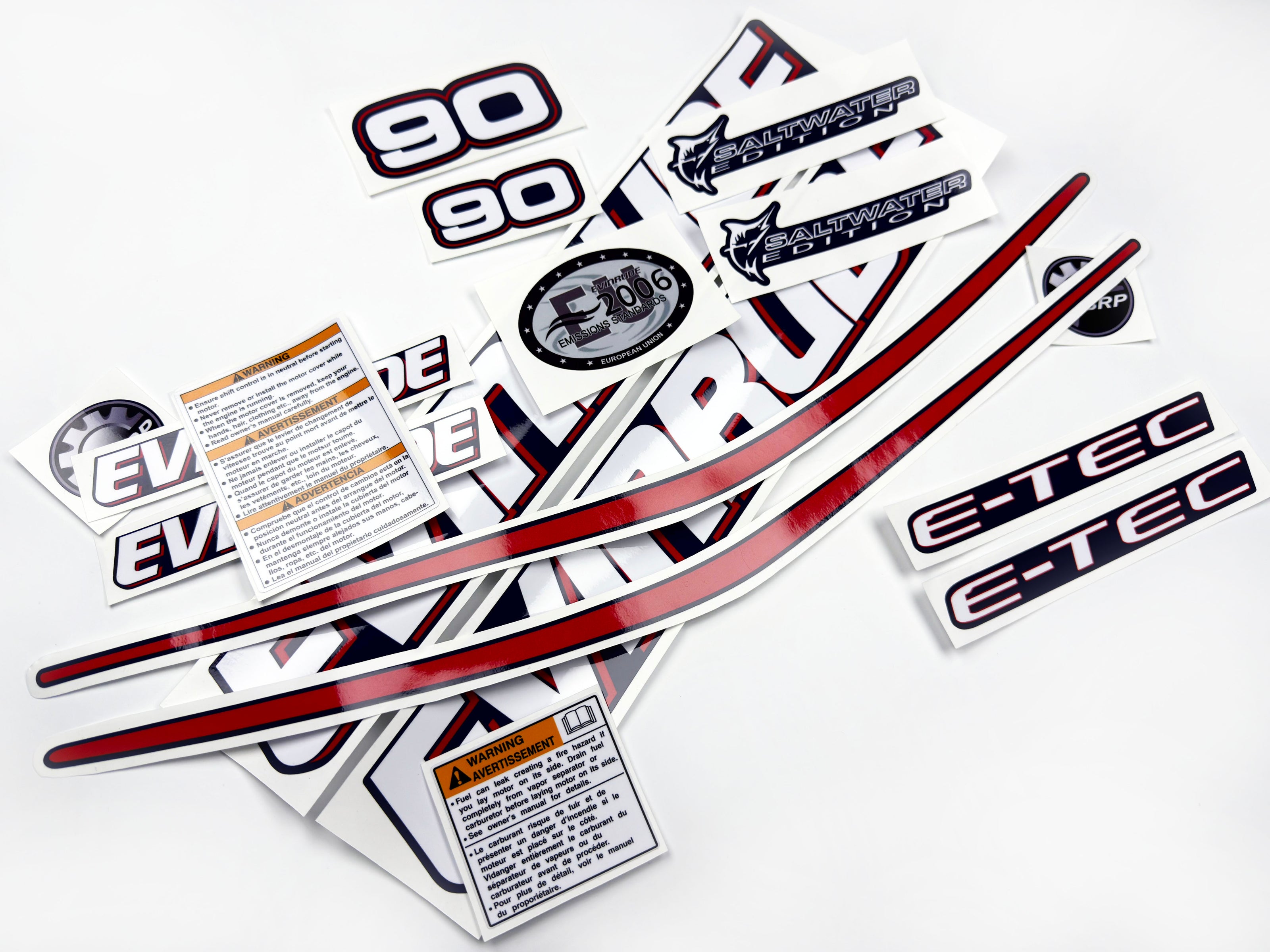 Vinyl graphic decals set suitable for Evinrude 90 hp two stroke outboard engine for blue cover cowling . Vinyl stickers kit for Ewinrude 90 hp two stroke Handmade