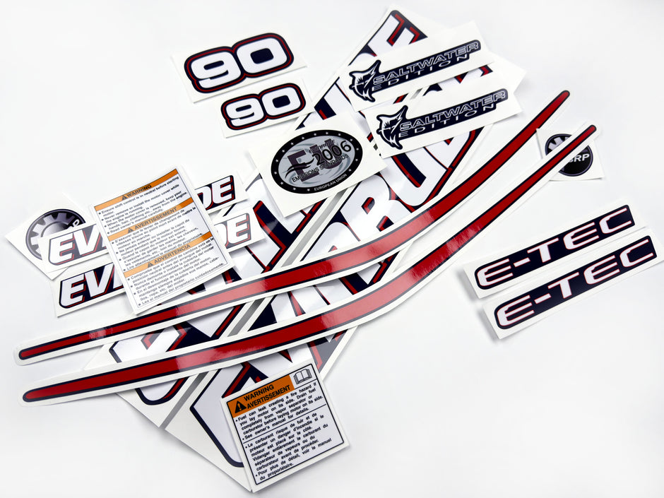 Vinyl graphic decals set suitable for Evinrude 90 hp two stroke outboard engine for blue cover cowling . Vinyl stickers kit for Ewinrude 90 hp two stroke Handmade