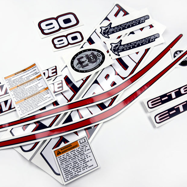 Vinyl graphic decals set suitable for Evinrude 90 hp two stroke outboard engine for blue cover cowling . Vinyl stickers kit for Ewinrude 90 hp two stroke Handmade