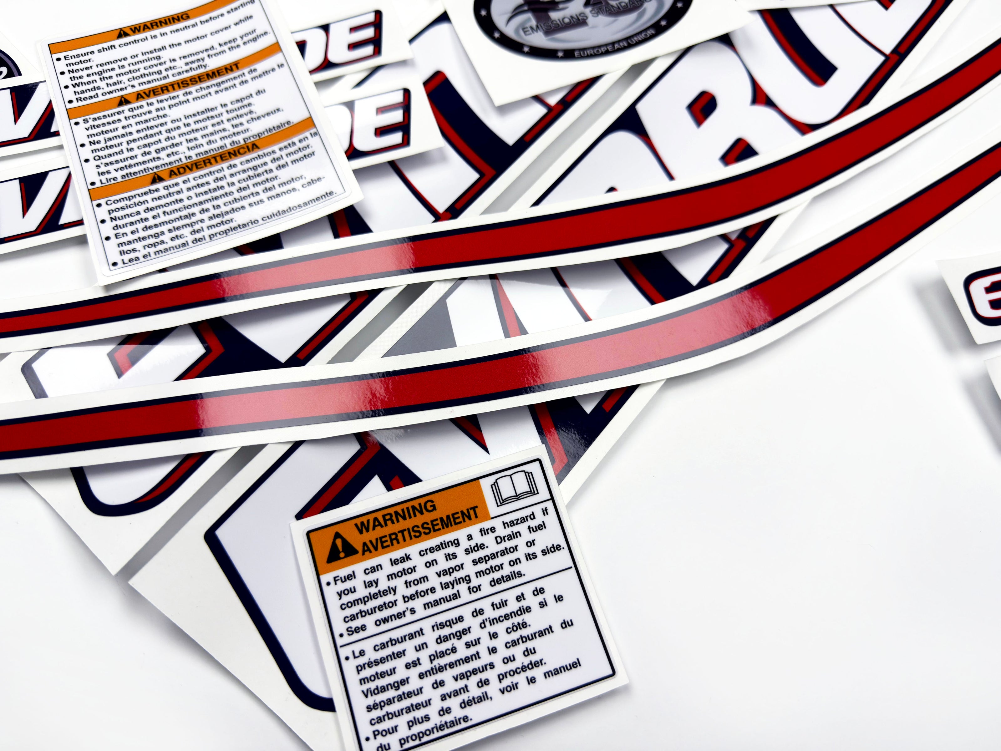 Vinyl graphic decals set suitable for Evinrude 90 hp two stroke outboard engine for blue cover cowling . Vinyl stickers kit for Ewinrude 90 hp two stroke Handmade