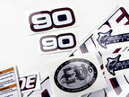 Vinyl graphic decals set suitable for Evinrude 90 hp two stroke outboard engine for blue cover cowling . Vinyl stickers kit for Ewinrude 90 hp two stroke Handmade