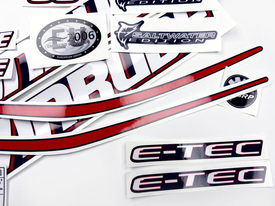 Vinyl graphic decals set suitable for Evinrude 90 hp two stroke outboard engine for blue cover cowling . Vinyl stickers kit for Ewinrude 90 hp two stroke Handmade
