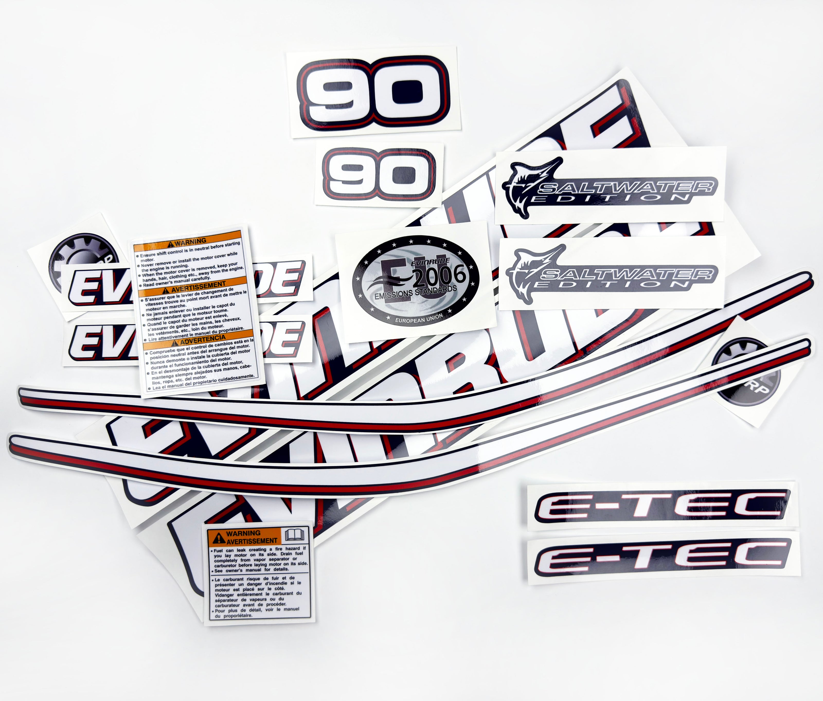 Vinyl graphic decals set suitable for Evinrude 90 hp two stroke outboard engine for blue cover cowling . Vinyl stickers kit for Ewinrude 90 hp two stroke Handmade