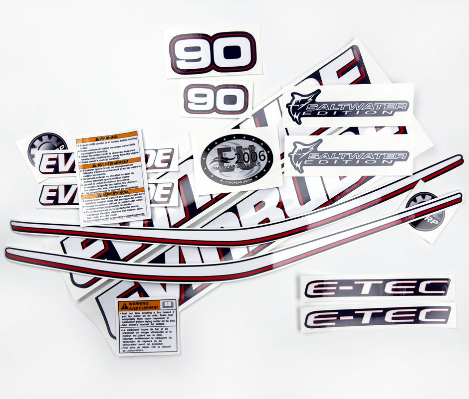 Vinyl graphic decals set suitable for Evinrude 90 hp two stroke outboard engine for blue cover cowling . Vinyl stickers kit for Ewinrude 90 hp two stroke Handmade