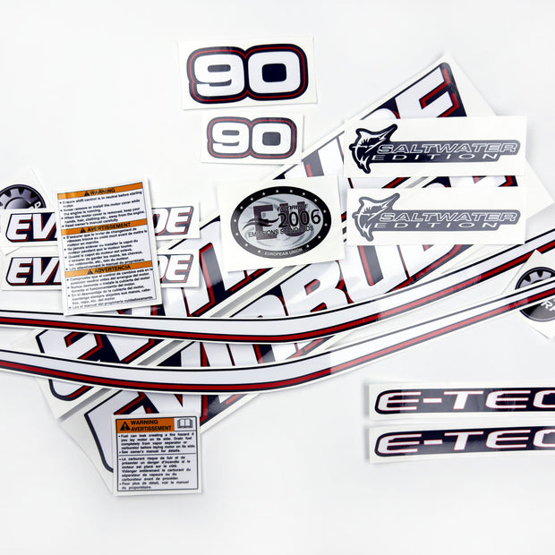 Vinyl graphic decals set suitable for Evinrude 90 hp two stroke outboard engine for blue cover cowling . Vinyl stickers kit for Ewinrude 90 hp two stroke Handmade